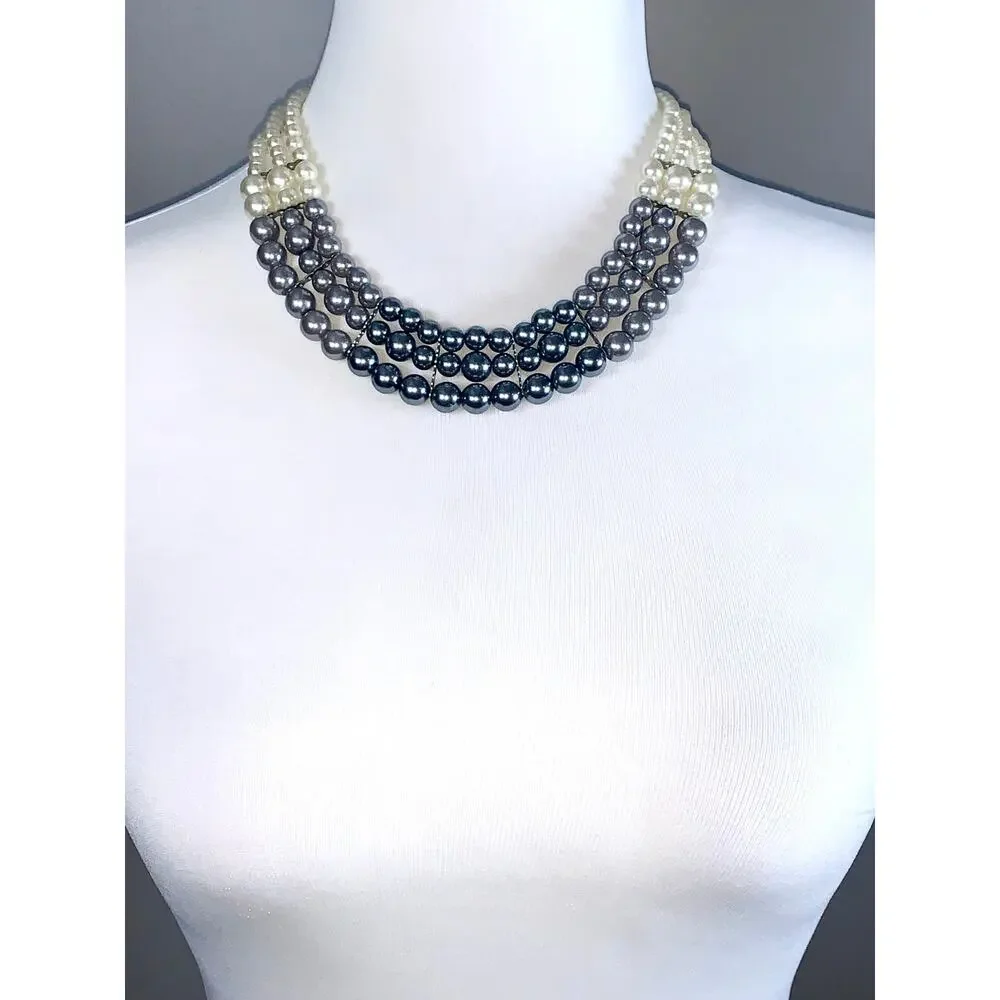 Multistrand Ombre Faux Pearl Collar Choker Statement Necklace
